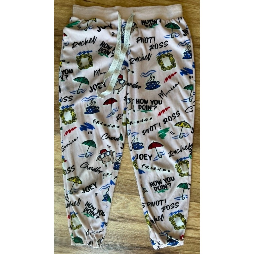 Friends Pajama Pants Sm Pink TV Show Quotes Joggers Lounge Sleepwear Rachel Joey